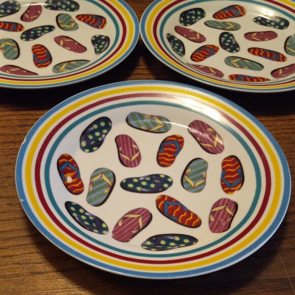 3 Godinger & Co. 7.5" Dessert Plate Flip Flop Design Summer Colorful Dinnerware - Picture 3 of 10